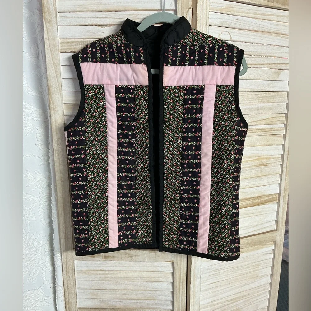 handmade Floral Pink and Black Women's Vest